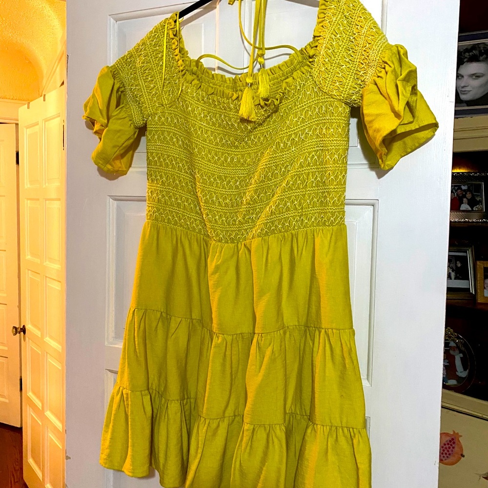 Darling Chartreuse Off The Shoulder Minidress